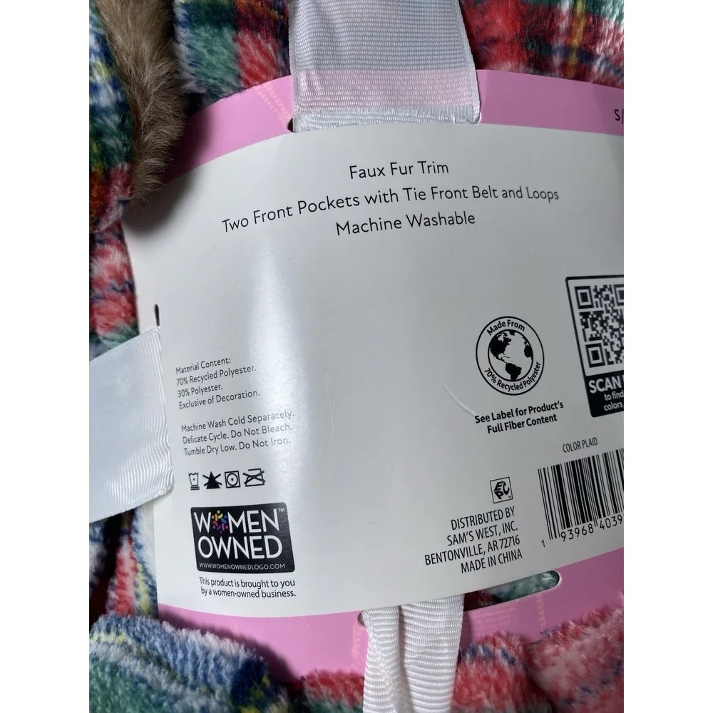 Member's Mark Ladies Luxury Plush Robe Plaid Small/Medium‎
